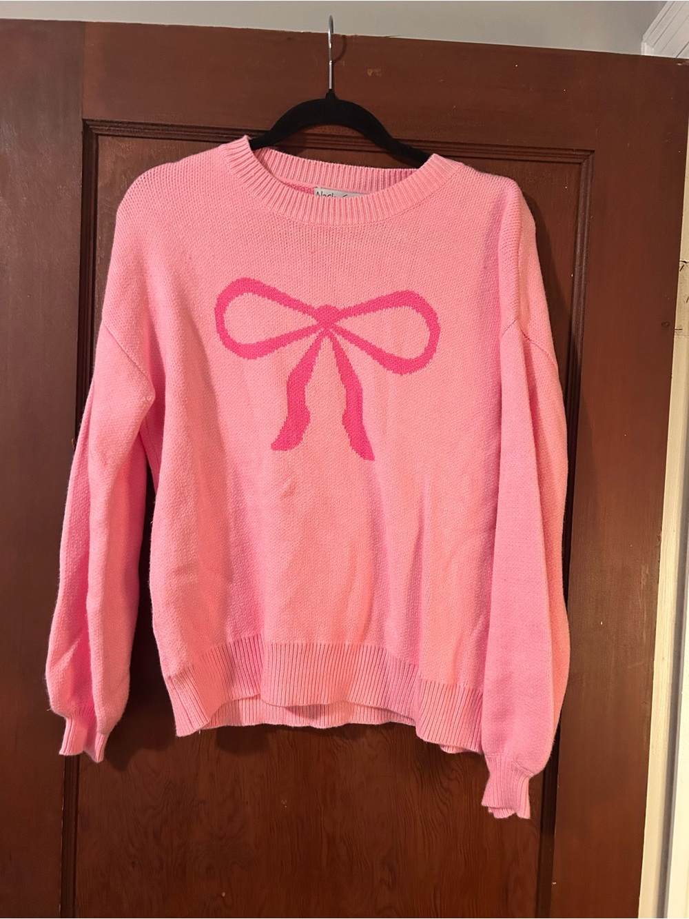 Pink Bow Intarsia Crewneck Sweater - Women